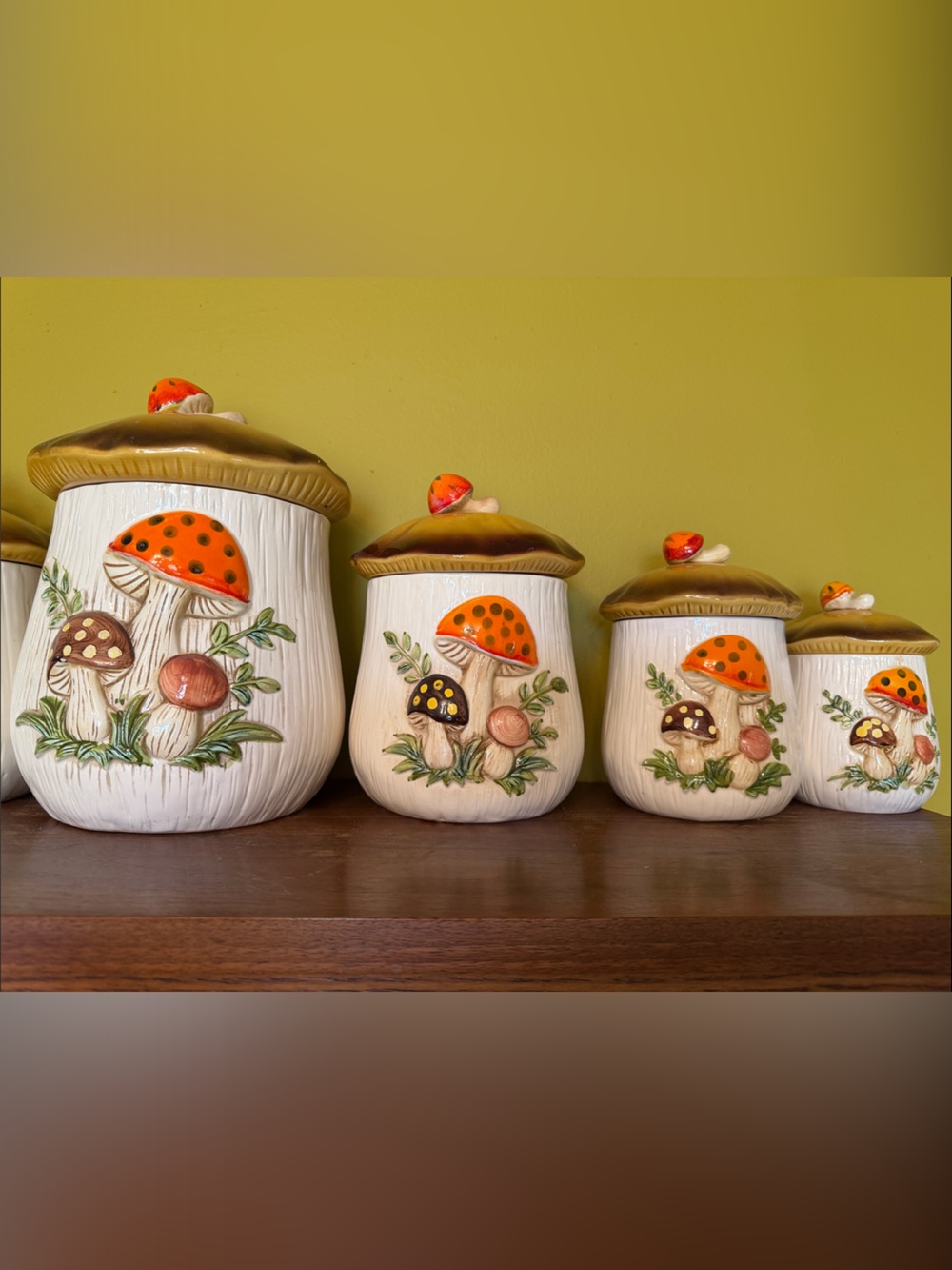 Vintage Merry Mushroom Canister Set - Orange Accent